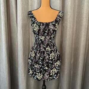 Floral Drop waist Black Mini Dress Bloomfield size M